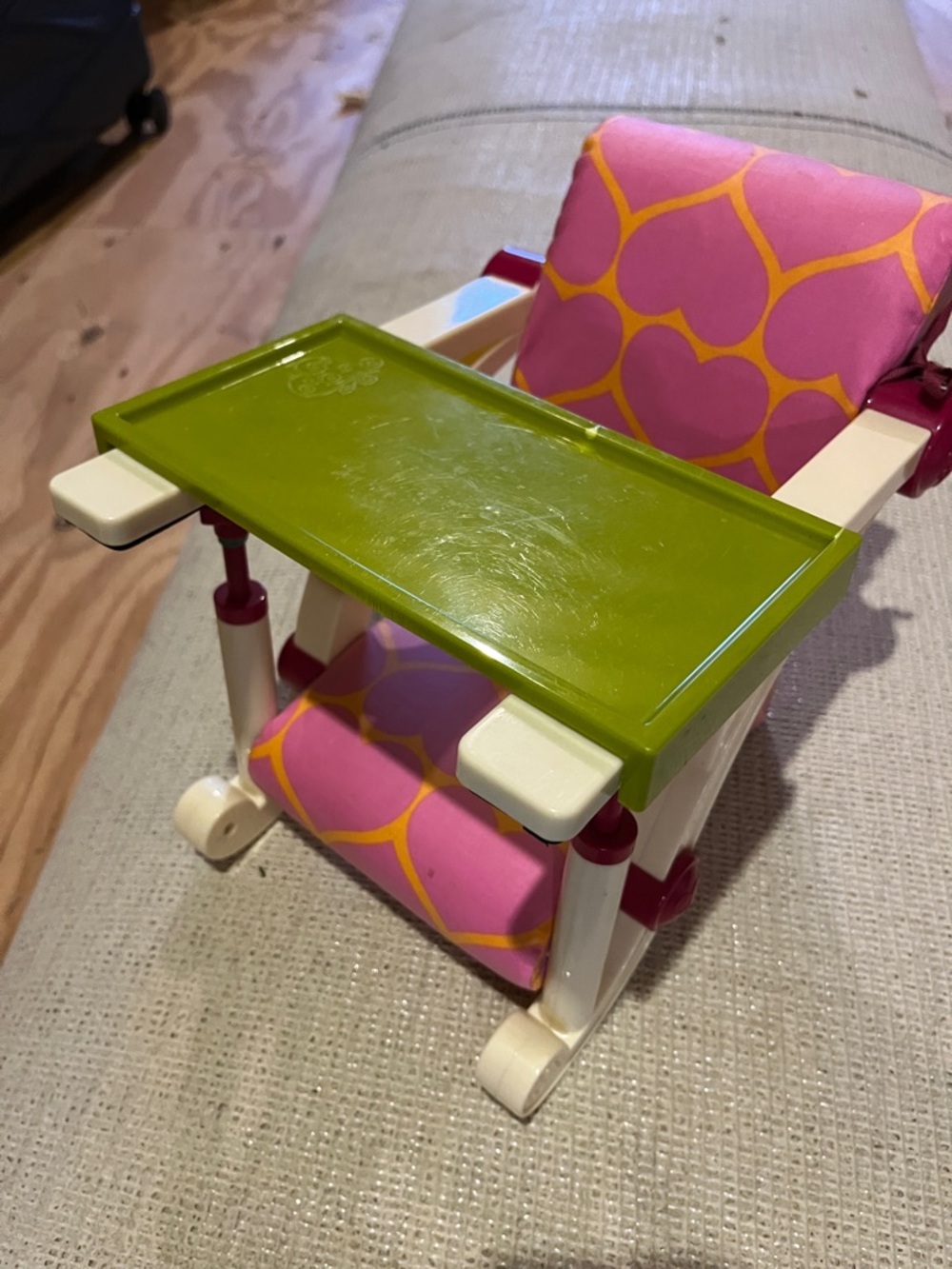 Our Generation Doll Bistro Chair with Pink Heart Seat and Olive Green Tray